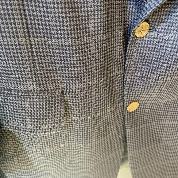 Men’s 2Button Blazer Jacket Sz 44L Pure Silk Plaid Houndstooth Blue Gray Pocket - Picture 8 of 11